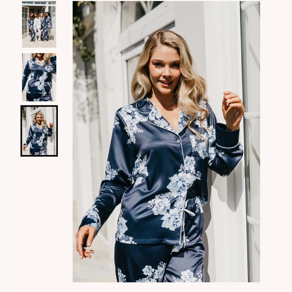 *NWT* Le Rose Katerina Navy with Blue Floral PJ Set